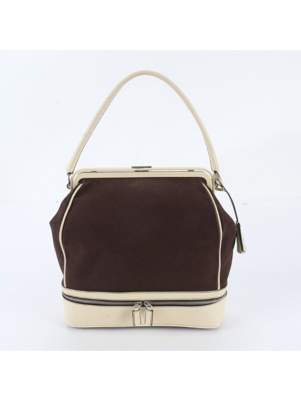 Prada Canapa Cerniera Leather Shoulder Bag Tote Hand Silver